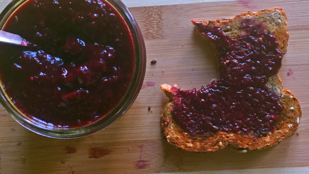 3 ingredient chia berry compote with biten toast courtesy of Vegan Fit Carter