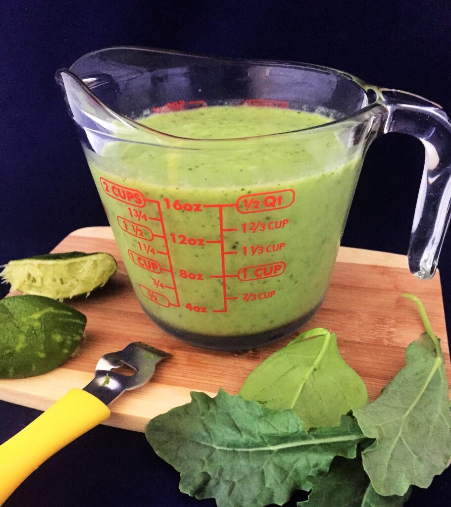 Creamy Tropical Cucumber Smoothie measuring cup courtesy of Vegan Fit Carter