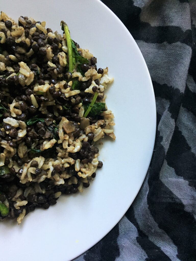 Moroccan spiced lentils and greens with rice half bowl recipe courtesy of Vegan Fit Carter