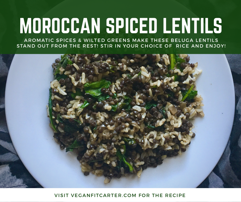 Moroccan spiced lentils and greens with side of rice recipe courtesy of Vegan Fit Carter