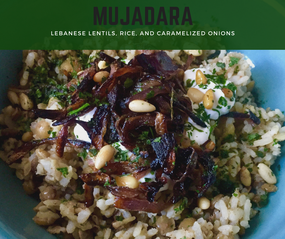 Mujadara Bowl Lebanese Lentils and rice with caramelized onions recipe courtesy of Vegan Fit Carter