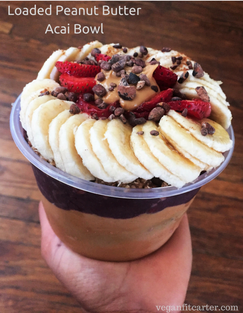 Loaded Peanut Butter Acai Bowl 2 recipe courtesy of Vegan Fit Carter watermark