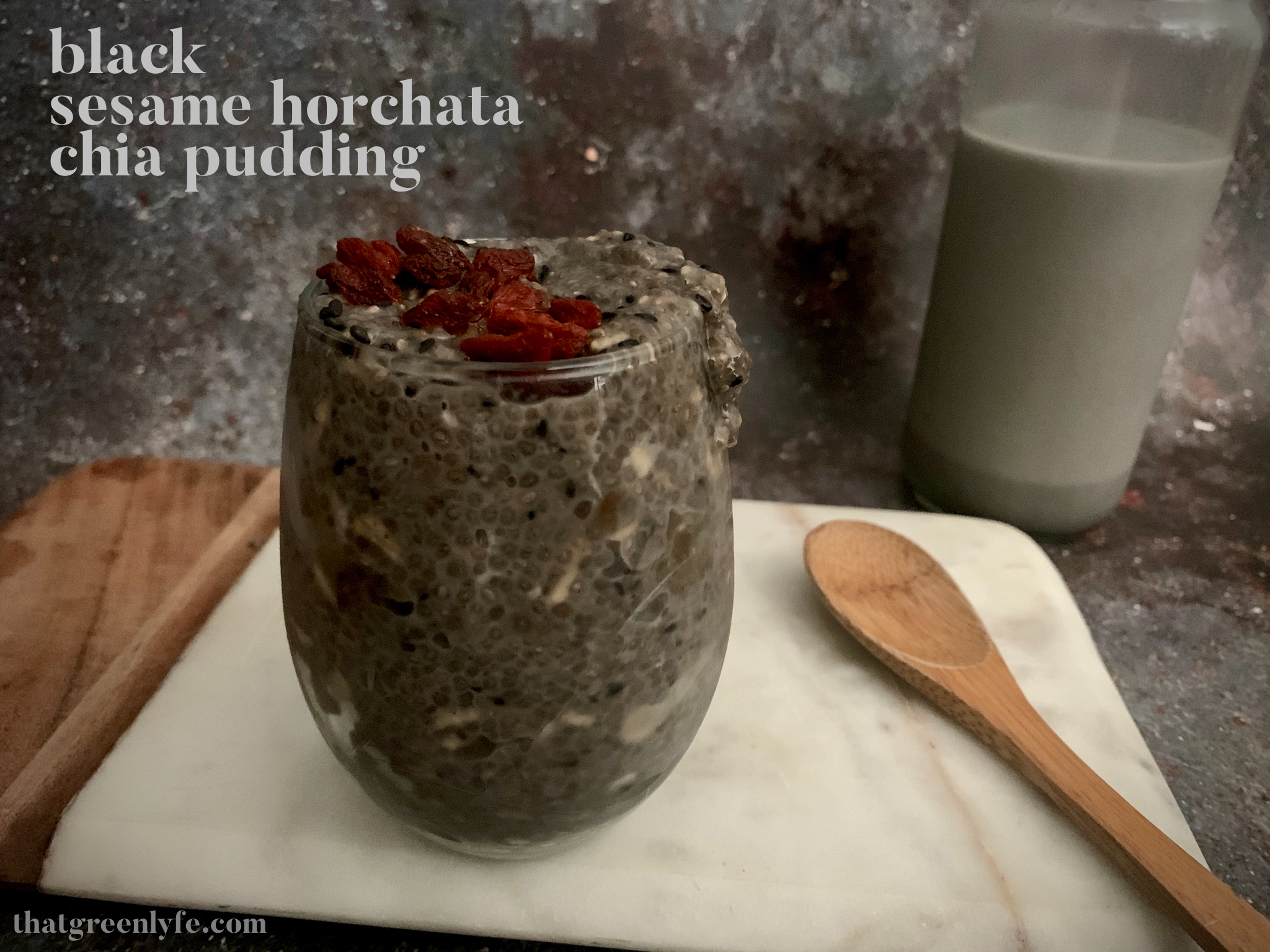 Black Sesame Horchata Chia Pudding recipe courtesy of That Green Lyfe