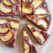 Almond Peach Cake recipe courtesy of That Green Lyfe