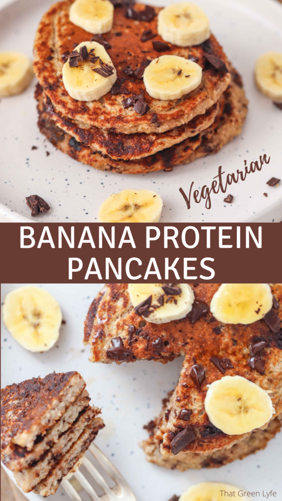 Vegetarian Banana Protein Pancakes | Macros Included | That Green Lyfe