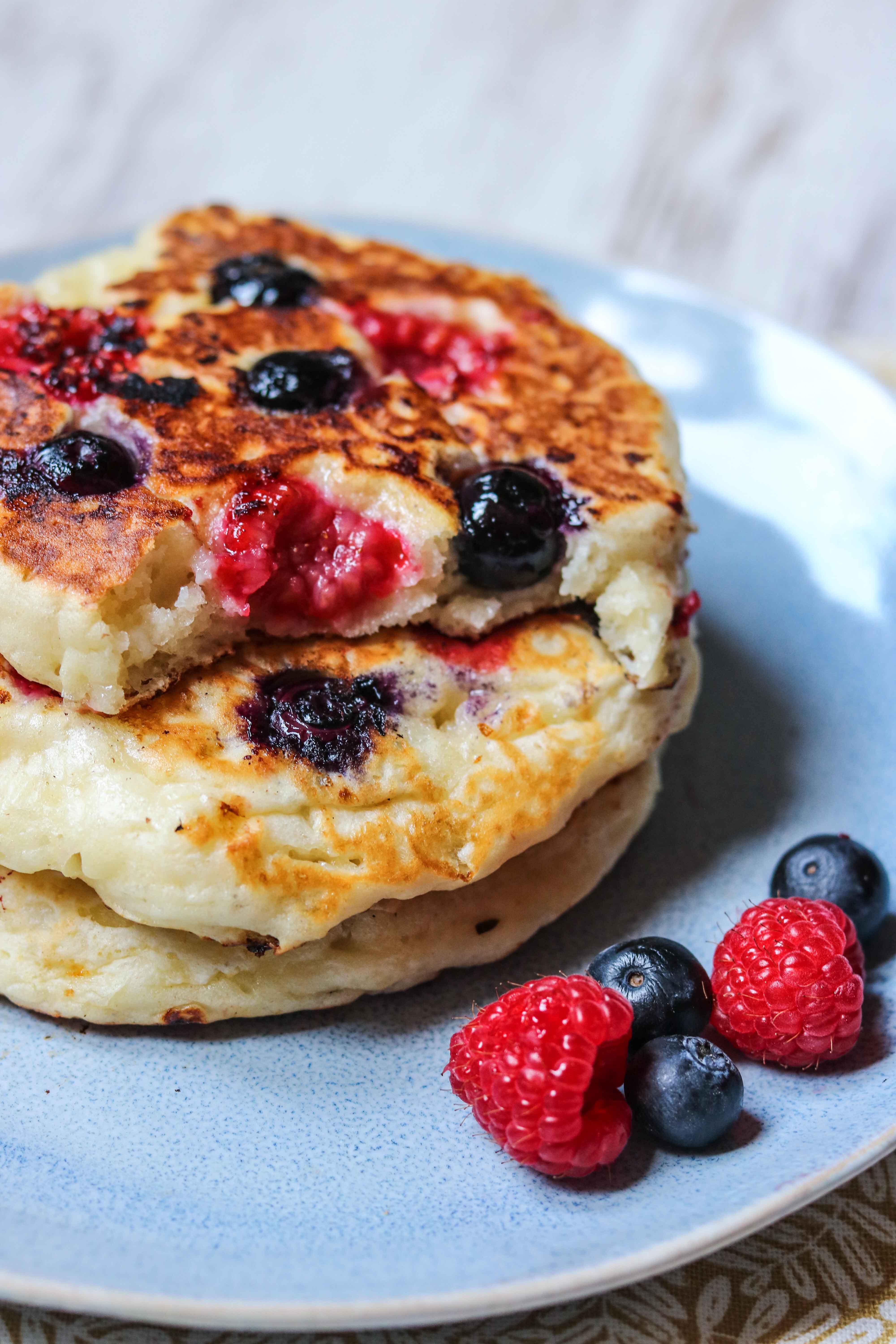 Super Fluffy Berry Pancakes (Vegetarian) recipe courtesy of That Green Lyfe